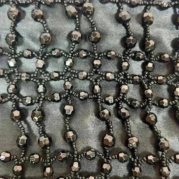 GIORGIO‎ BEVERLY HILLS BLACK BEADED SATIN LINED EVENING BAG WITH SNAP CLOSURE - Picture 3 of 5